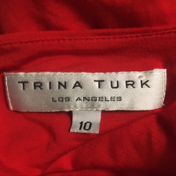 Trina Turk Raven Bodycon Dress Red Twist Shoulder Cocktail Midi Asymmetric 10 - Picture 6 of 7